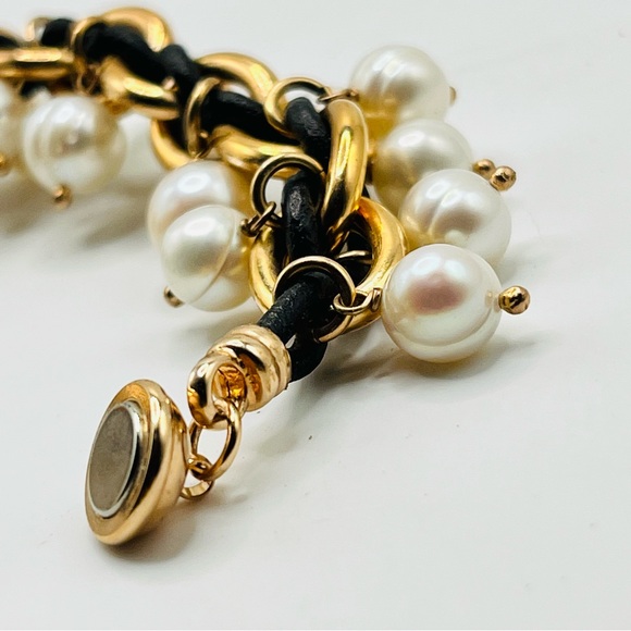 18K Rose Gold Plated Honora Ringed Cultured Pearl and Leather Charm Bracelet 7” - Picture 4 of 5